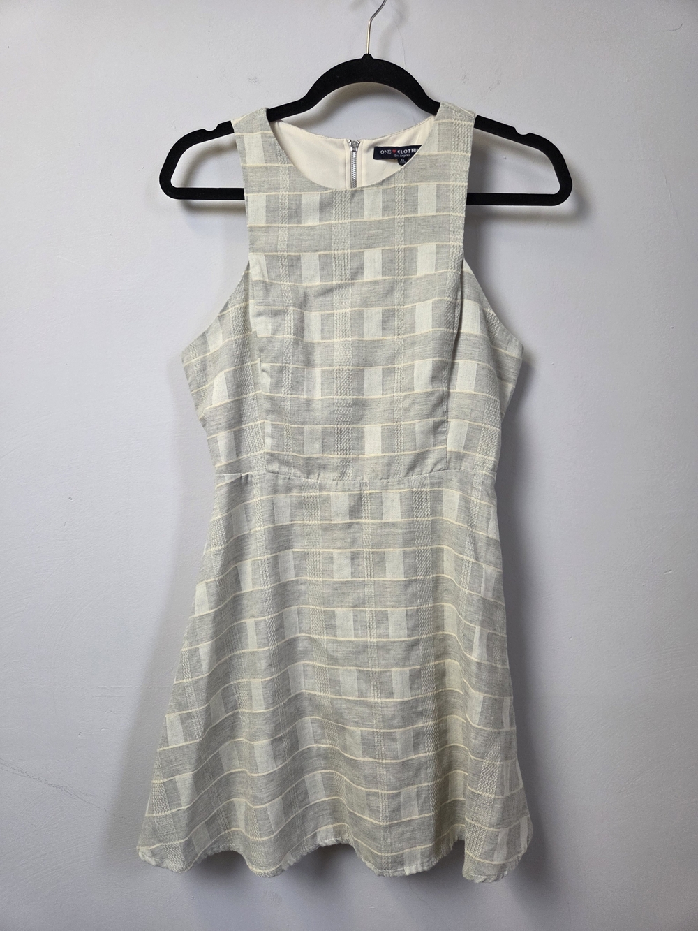 one clothing Cream Checked Sleeveless Mini Dress